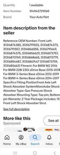 Front Left Shock Absorber For BMW F30 F32 F33 228i 320i 328i xDrive 31316873769
