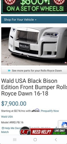 16-21 ROLLS ROYCE DAWN FRONT MAIN BUMPER COVER COSTUM WALD PERFORMANCE SPORT 