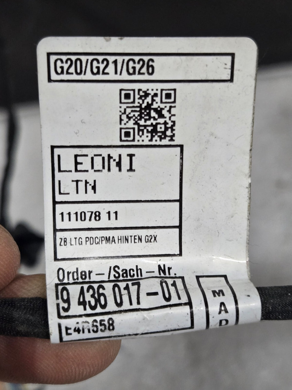2019-2021 BMW 3 Series G20 G21 Rear Bumper Parking Harness OEM 9436017