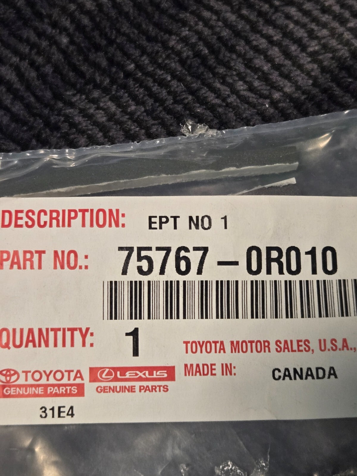 2013-2018 Toyota RAV4 Rear Lower Door Molding Gasket 757670R010 OEM