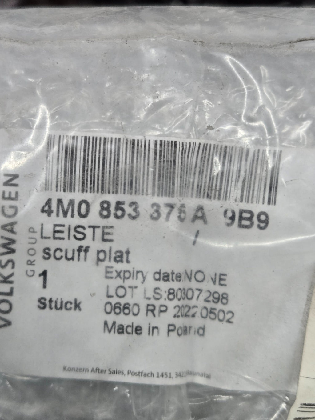 Genuine Audi Rear Sill Plate 4M0-853-375-A-9B9 NEW OEM