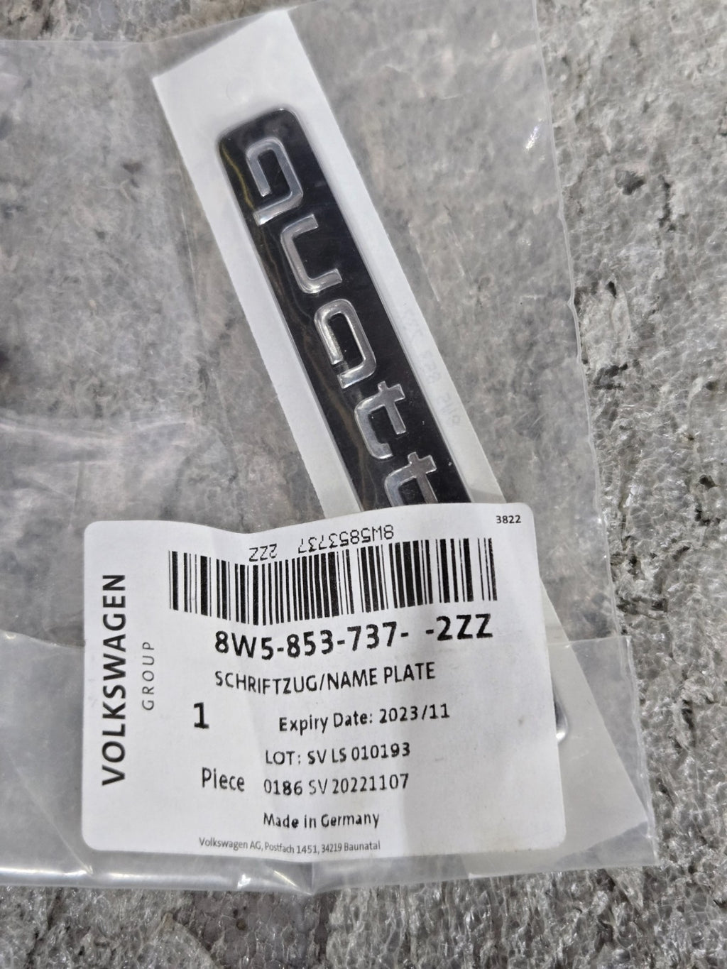 Genuine Audi Quattro Name Plate Emblem 8W5-853-737-2ZZ OEM NEW