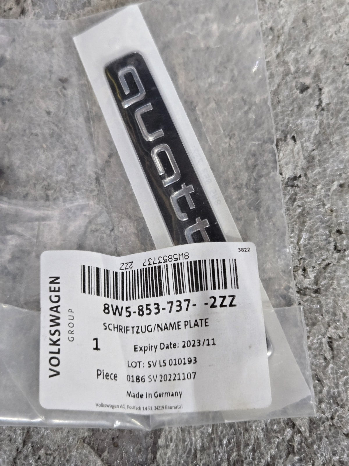Genuine Audi Quattro Name Plate Emblem 8W5-853-737-2ZZ OEM NEW