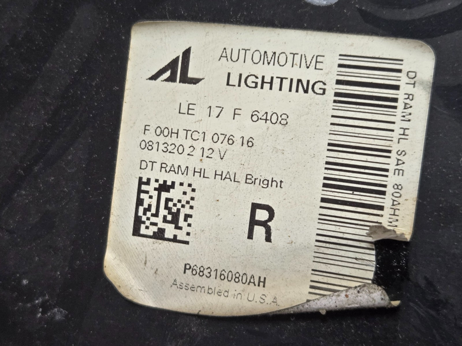 2019 2020 2021 Dodge Ram 1500 Passenger Right Halogen Headlight OEM P68316080AH
