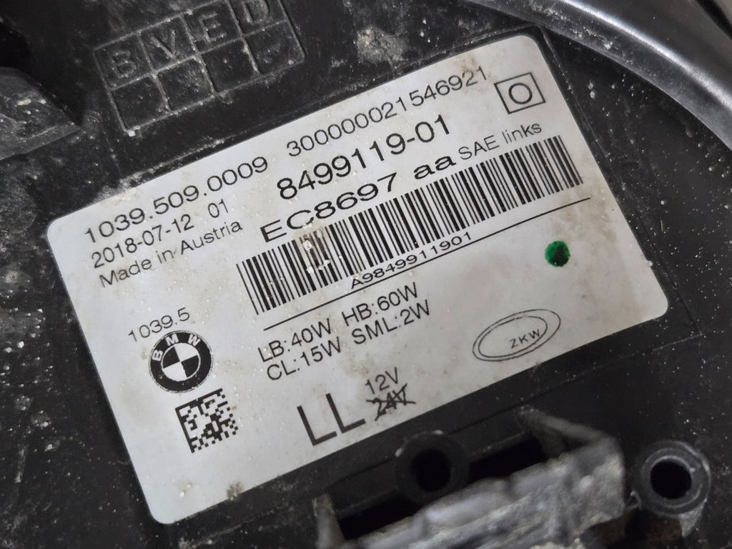 2017-2020 BMW 5 Series G30 LED Left LH Driver Headlight OEM 8499119 Complete