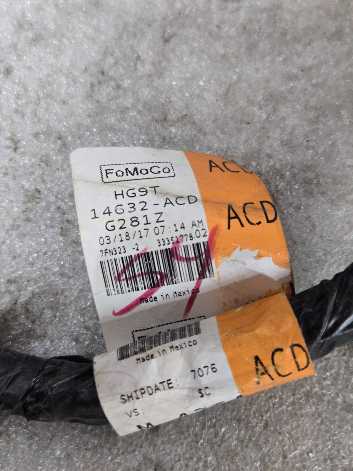 2013-2020 FORD FUSION RIGHT REAR PASSENGER DOOR WIRE HARNESS OEM HG9T-14632-ACD