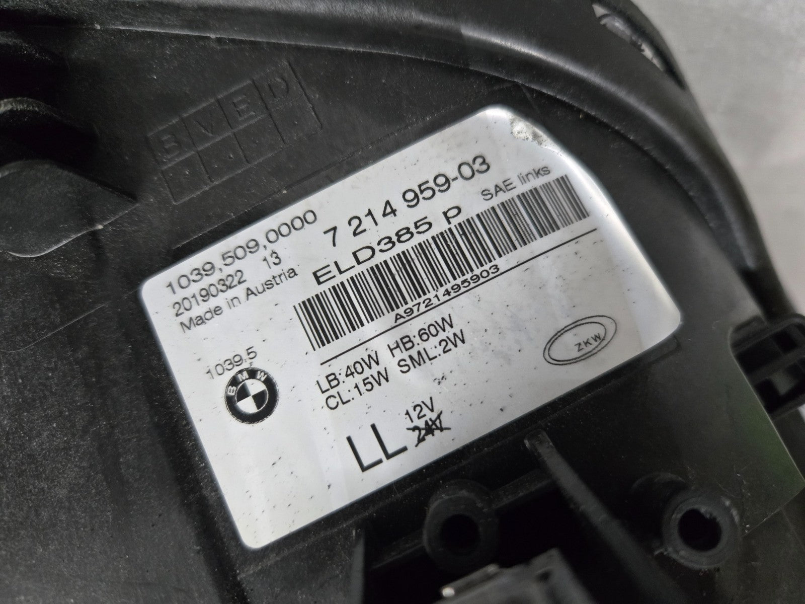 2017-2020 BMW 5-SERIES 530i 540i G30 LEFT LH LED HEADLIGHT OEM COMPLETE 7214959