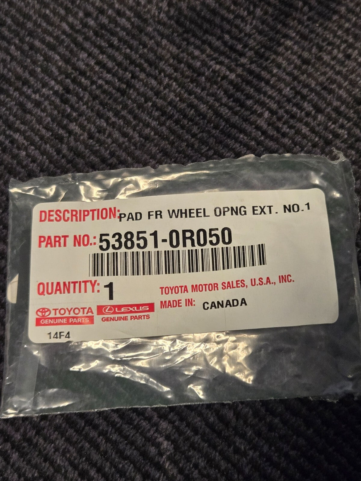 2013-2018 Toyota RAV4 Wheel Opening Molding Pad  NO#1  53851-0R050 OEM