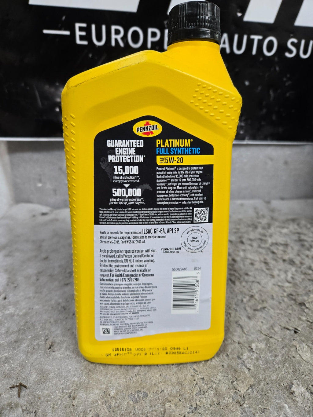 NEW Pennzoil Platinum Full Synthetic SAE 5W-20 Motor Oil 1 Quart 550022686