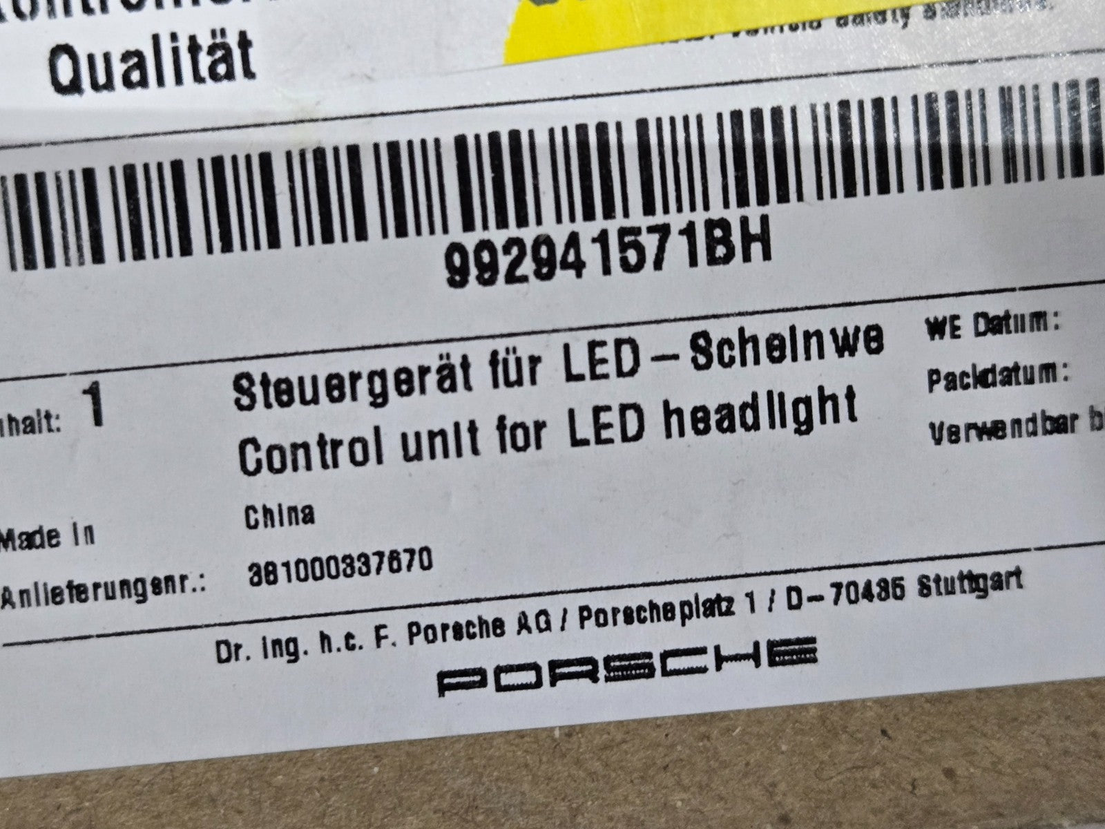 2024-2025 PORSCHE PANAMERA HEADLIGHT BALLAST CONTROL MODULE OEM 992941571BH