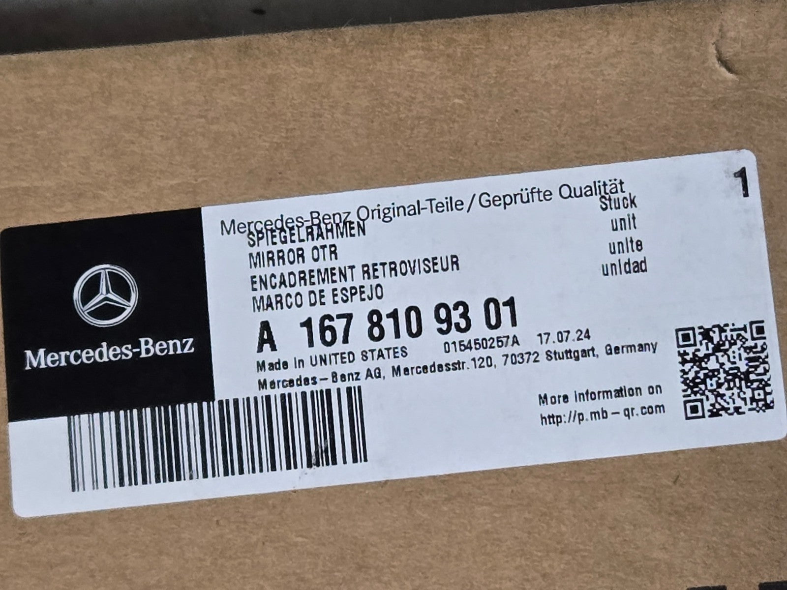 2020-2023 Mercedes GLS 450 X167 Left LH BARE Mirror Assembly OEM 1678109301