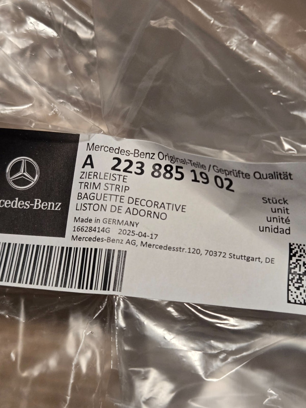Mercedes Benz A 2238851902 Lower Left LH Trim Strip Molding Chrome NEW OEM
