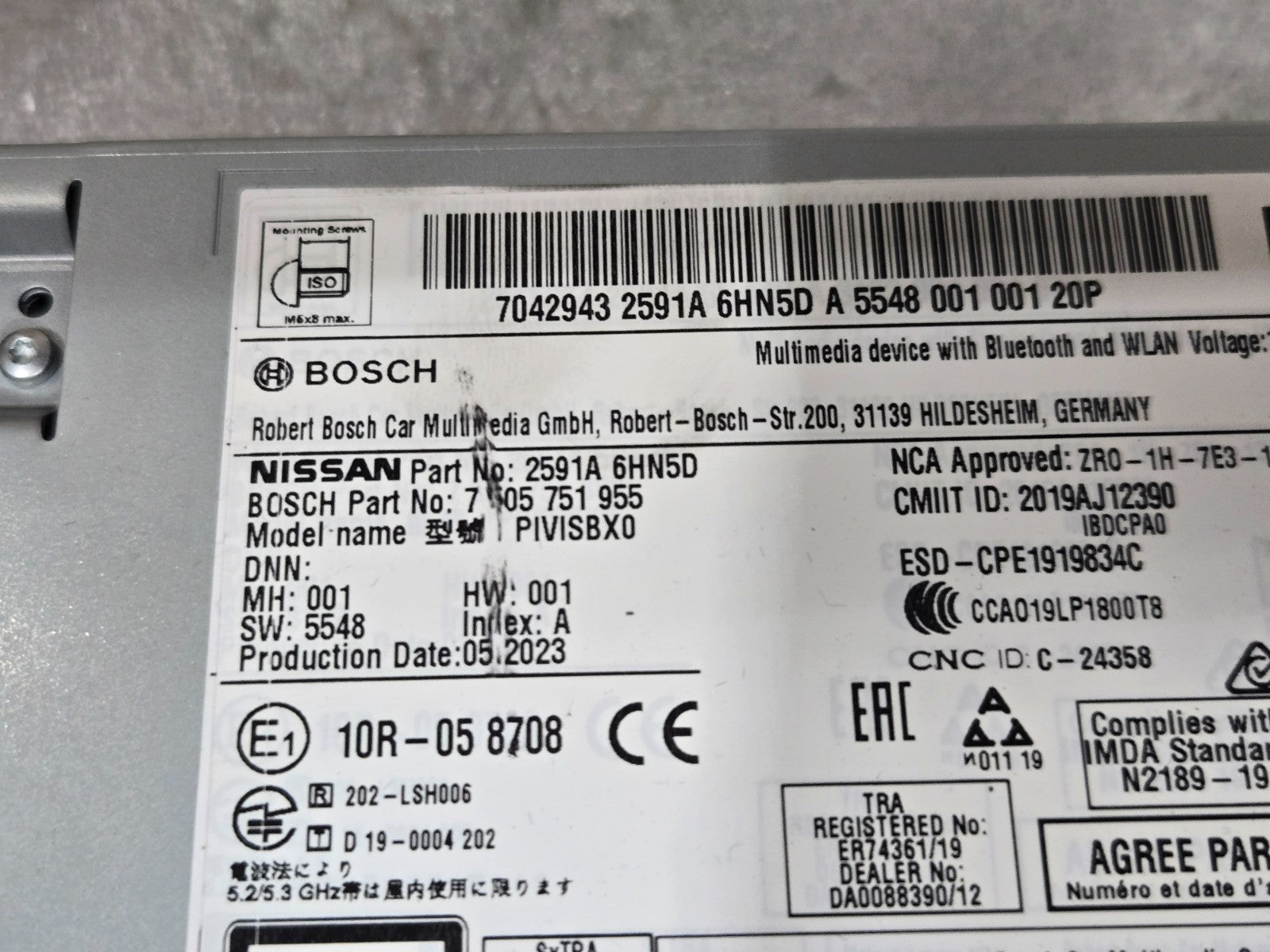 2019-2025 Infiniti QX50 QX55 Radio Receiver CD Player 2591A6HN5C OEM