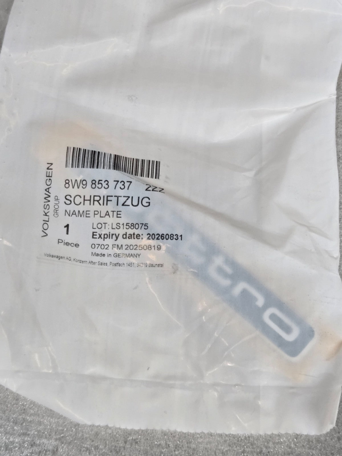 2021-2024 Audi Q5 Quattro Decal/Sticker OEM NEW 8W9853737