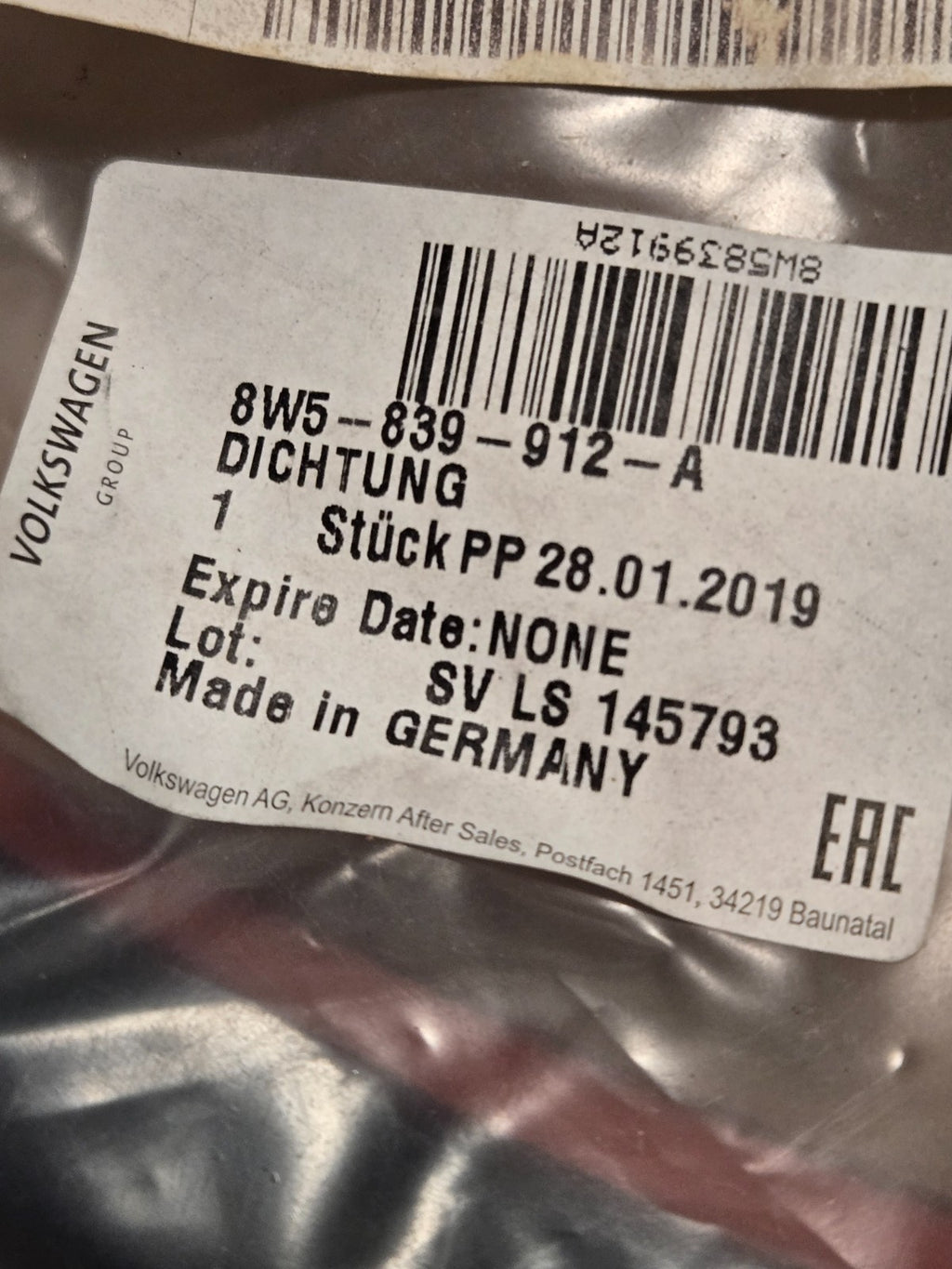 NEW AUDI A4 B9 REAR RIGHT RH DOOR SEAL 8W5839912A OEM GENUINE