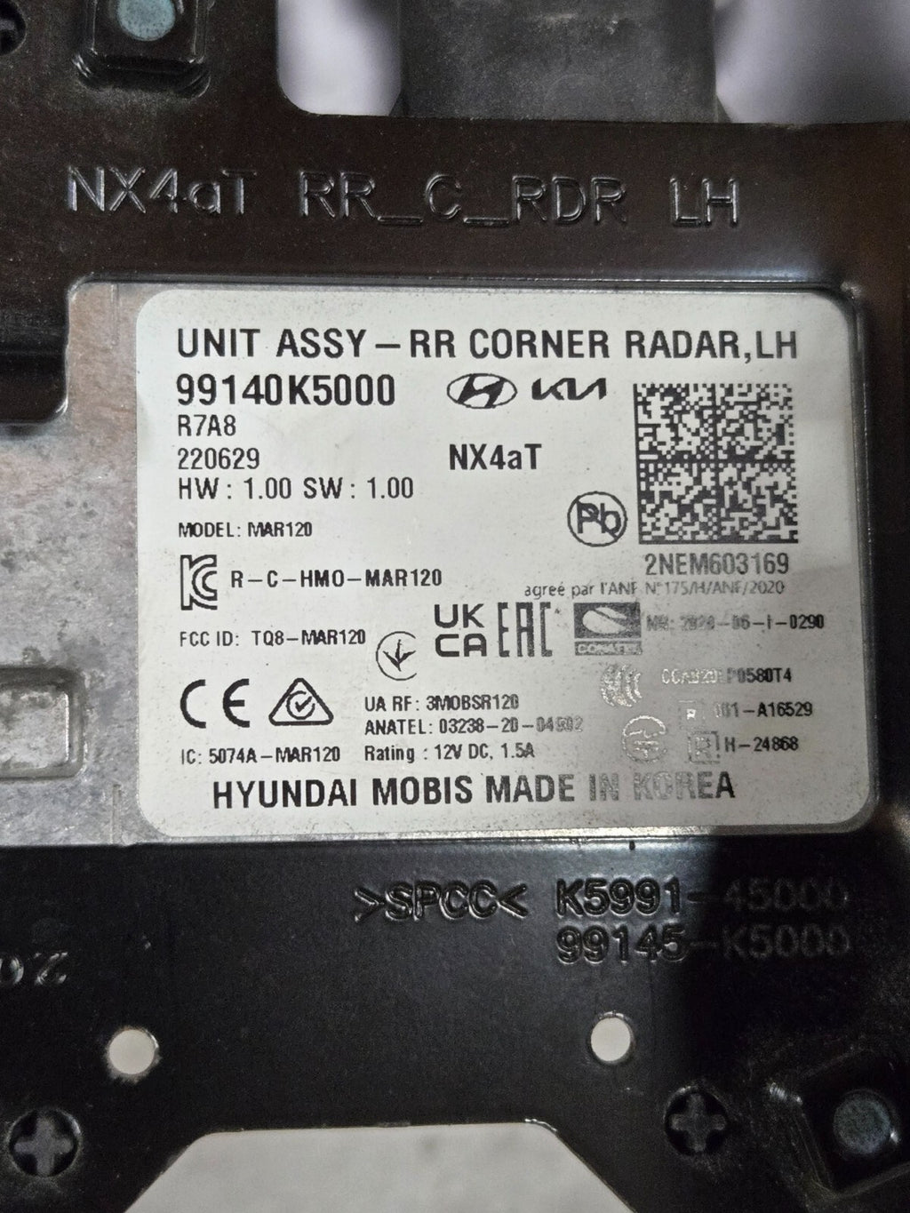2022 - 2023 HYUNDAI SANTA CRUZ OEM LH REAR LEFT RADAR SENSOR MODULE 99140K5000