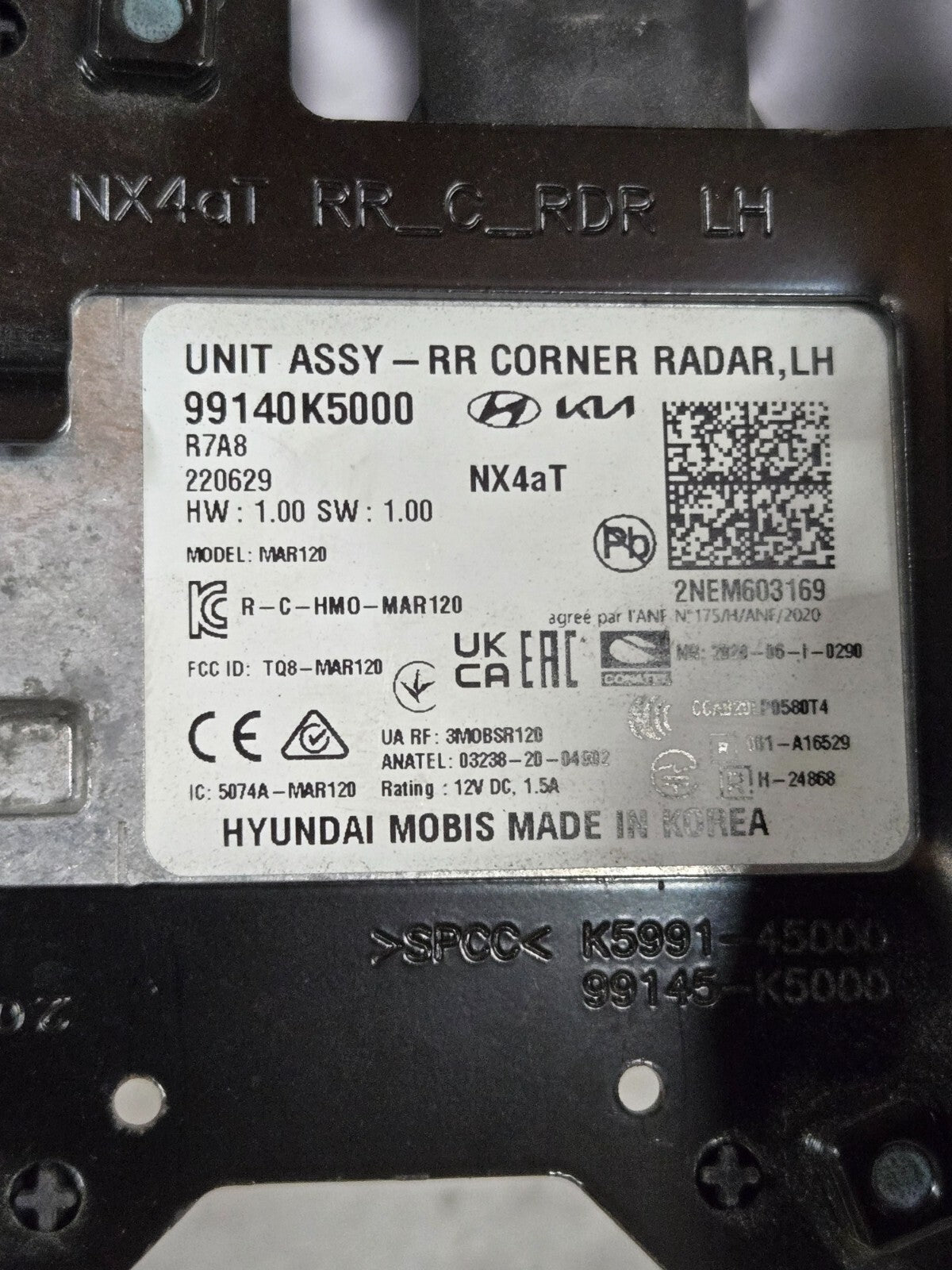 2022 - 2023 HYUNDAI SANTA CRUZ OEM LH REAR LEFT RADAR SENSOR MODULE 99140K5000