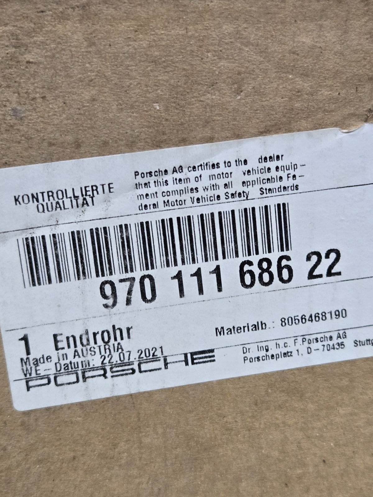2014-2016 PORSCHE PANAMERA 3.6 REAR RIGHT (PASSENGER ) EXHAUST PIPE TIP OEM NEW