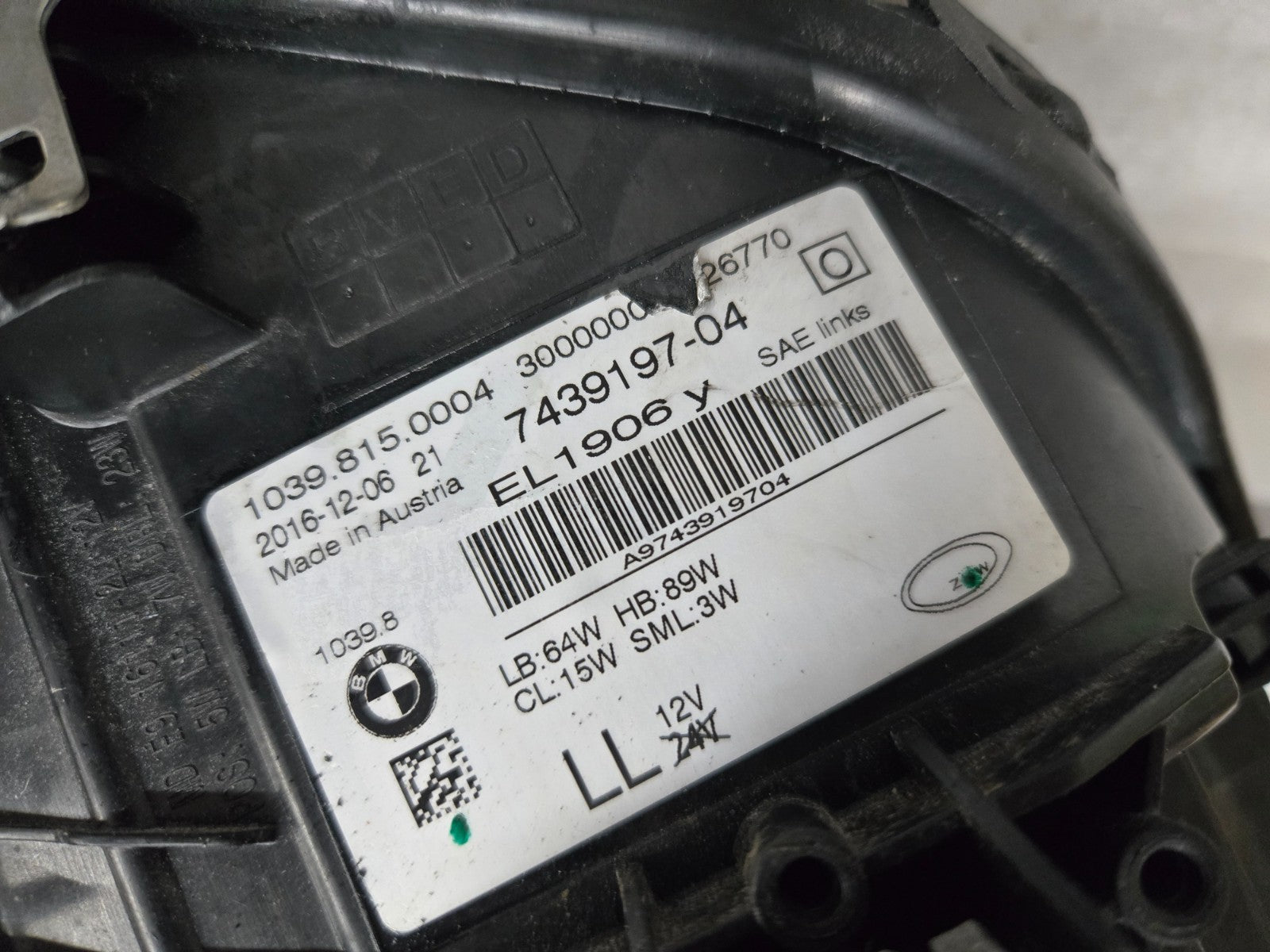 2017-2020 BMW 5 SERIES G30 FULL LED ADAPTIVE HEADLIGHT LEFT 7439197-04 OEM