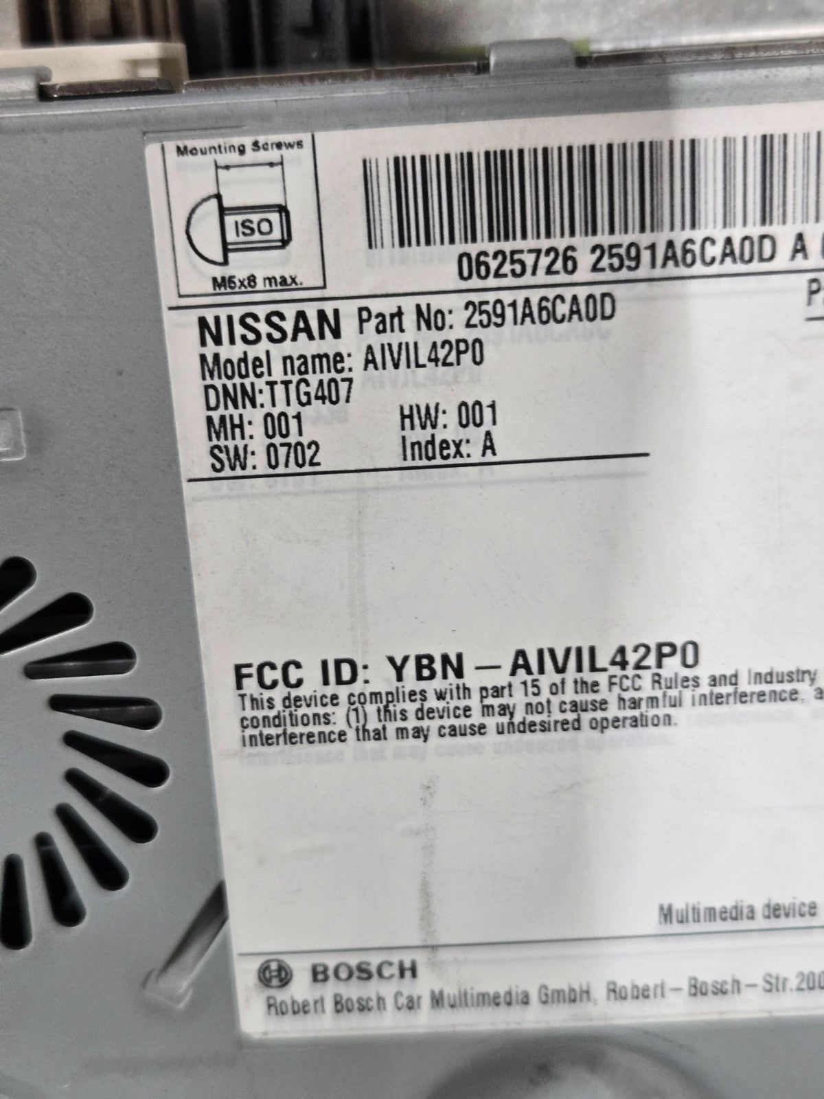 2019-2022 Nissan Altima Radio Touch Screen Display Radio OEM 2591A-6CA0D