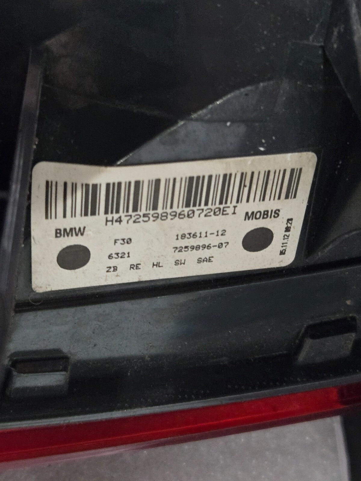 2012-15 BMW 320i F30 328i Rear Right Passenger Side Outer Tail Light 7259896 OEM