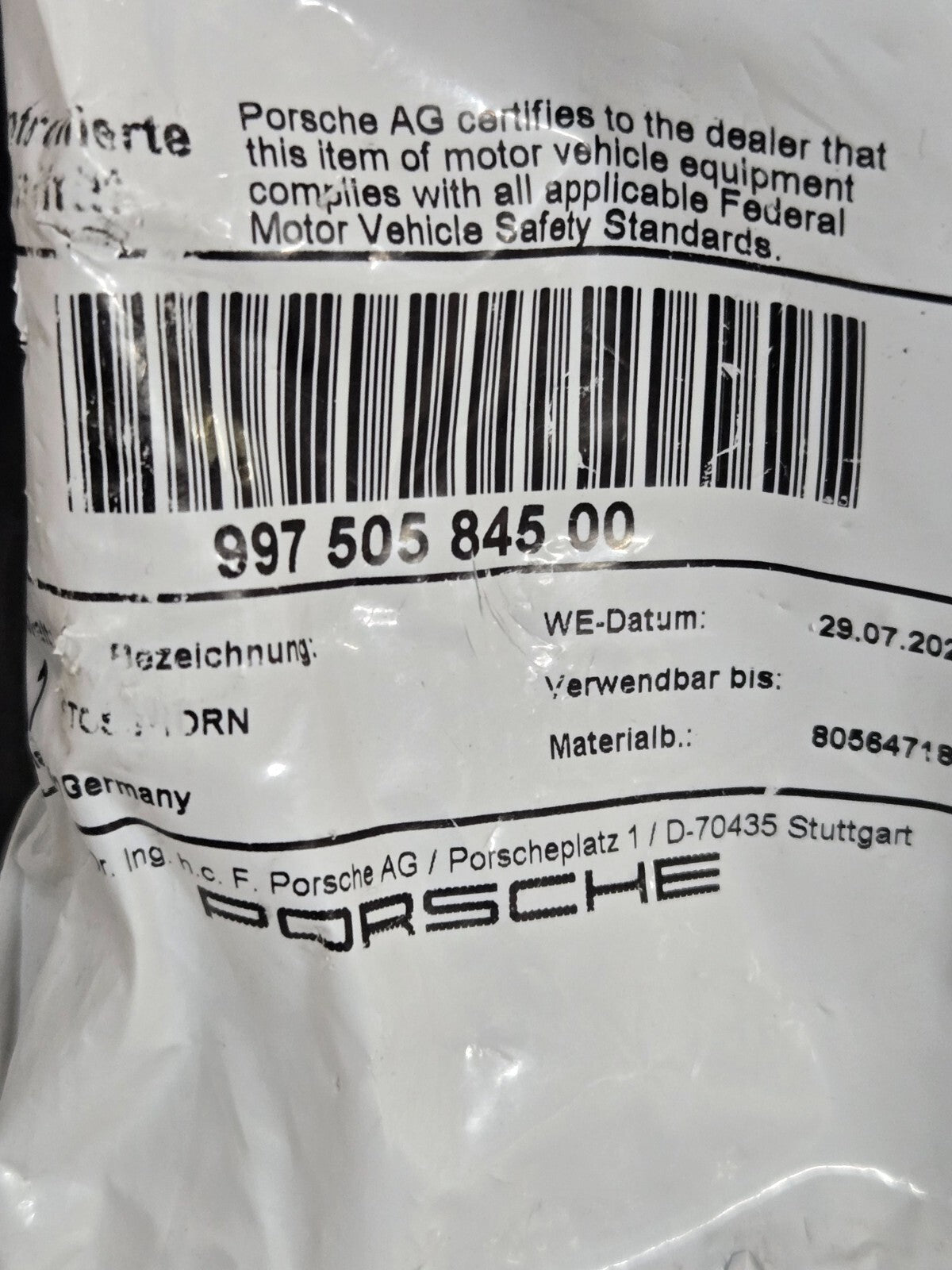 PORSCHE 911 997 REAR LEFT BUMPER GUARD PROTECTION PAD BUFFER OEM 99750584500