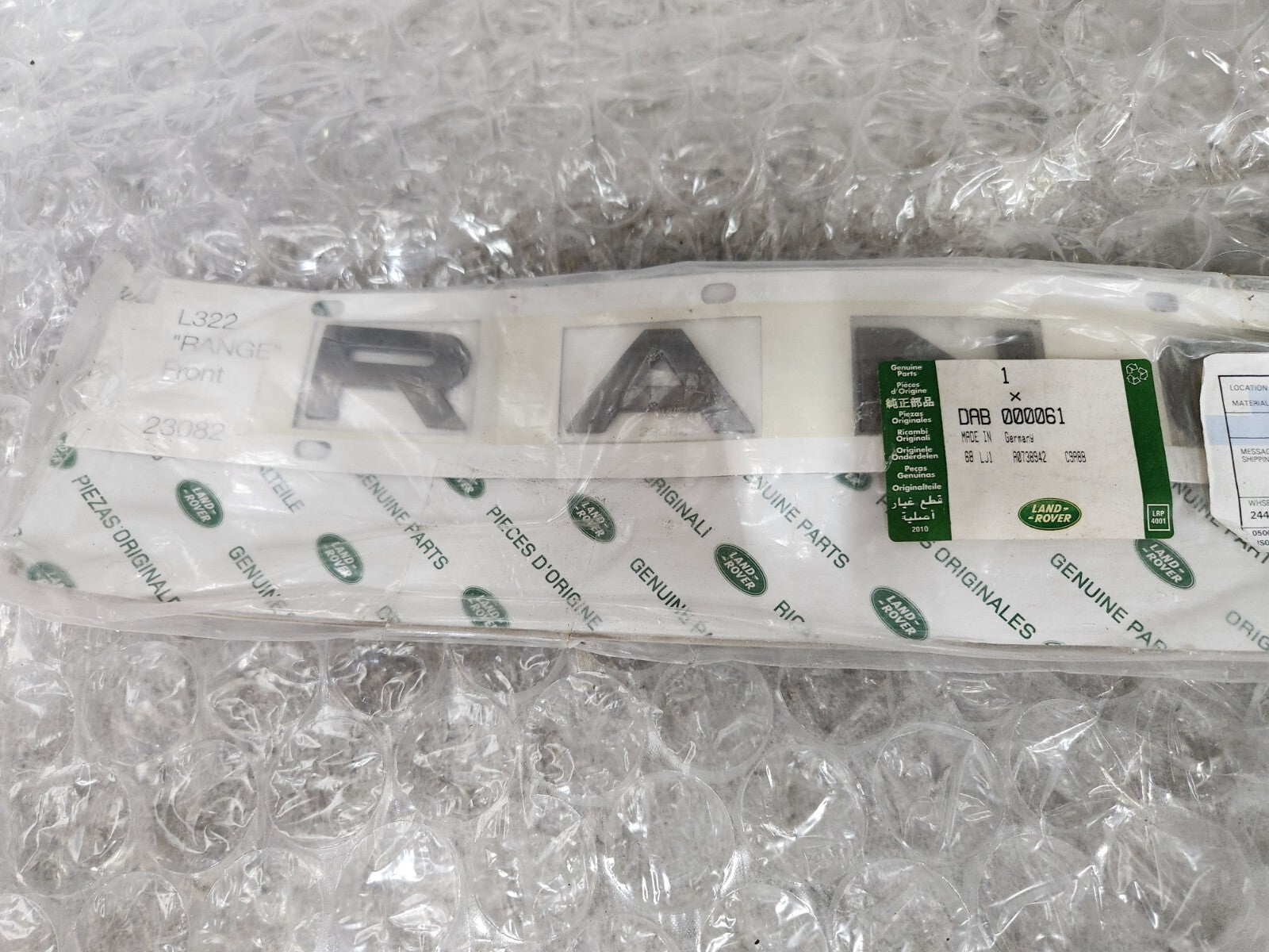 Genuine Land Rover 2003-2005 Range Rover Hood RANGE Nameplate Emblem DAB000061