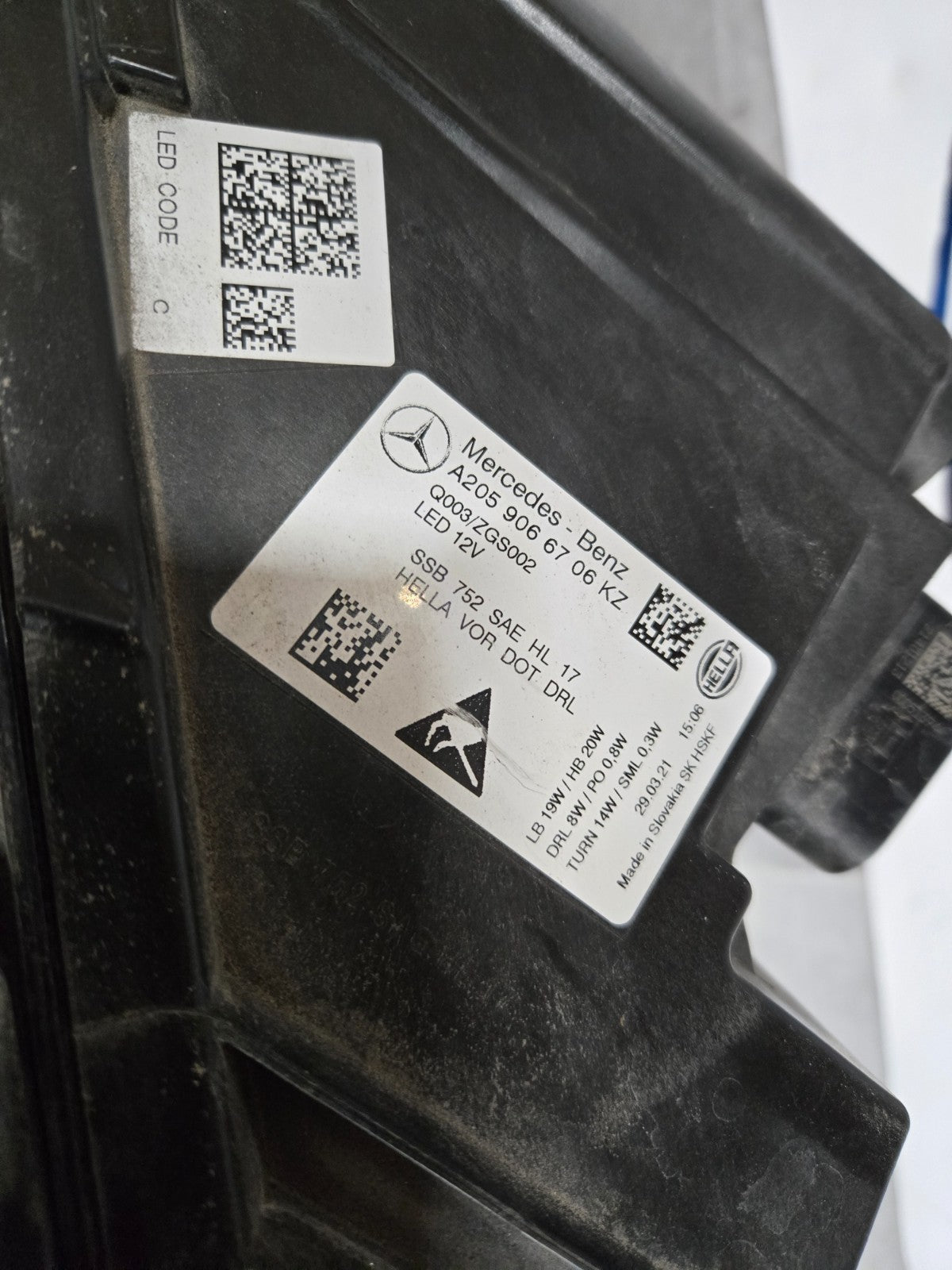 2019-2021 MERCEDES-BENZ C-CLASS LEFT LH DRIVER LED HEADLIGHT OEM A2059066706