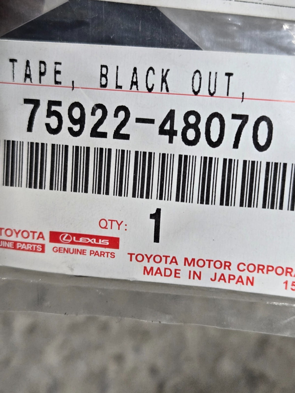 Genuine Toyota Black Out Tape 75922-48070 NEW OEM