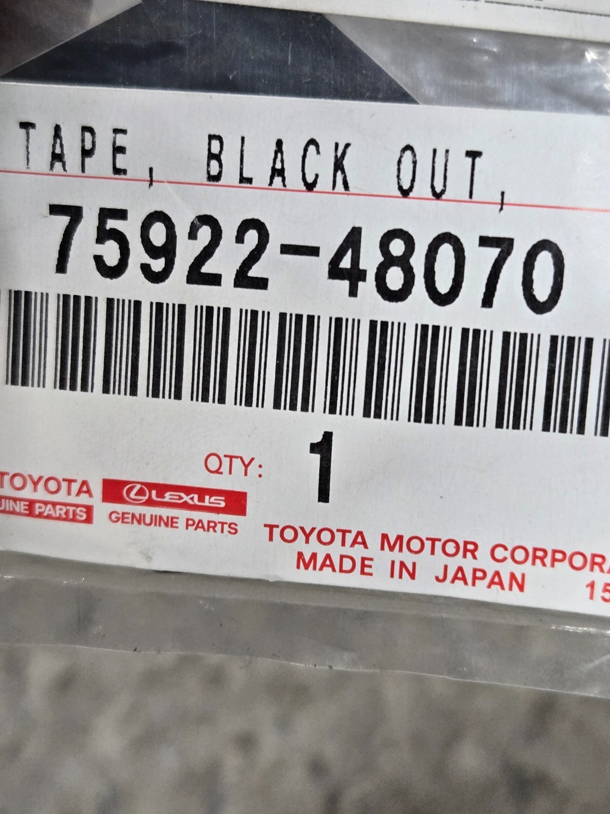 Genuine Toyota Black Out Tape 75922-48070 NEW OEM