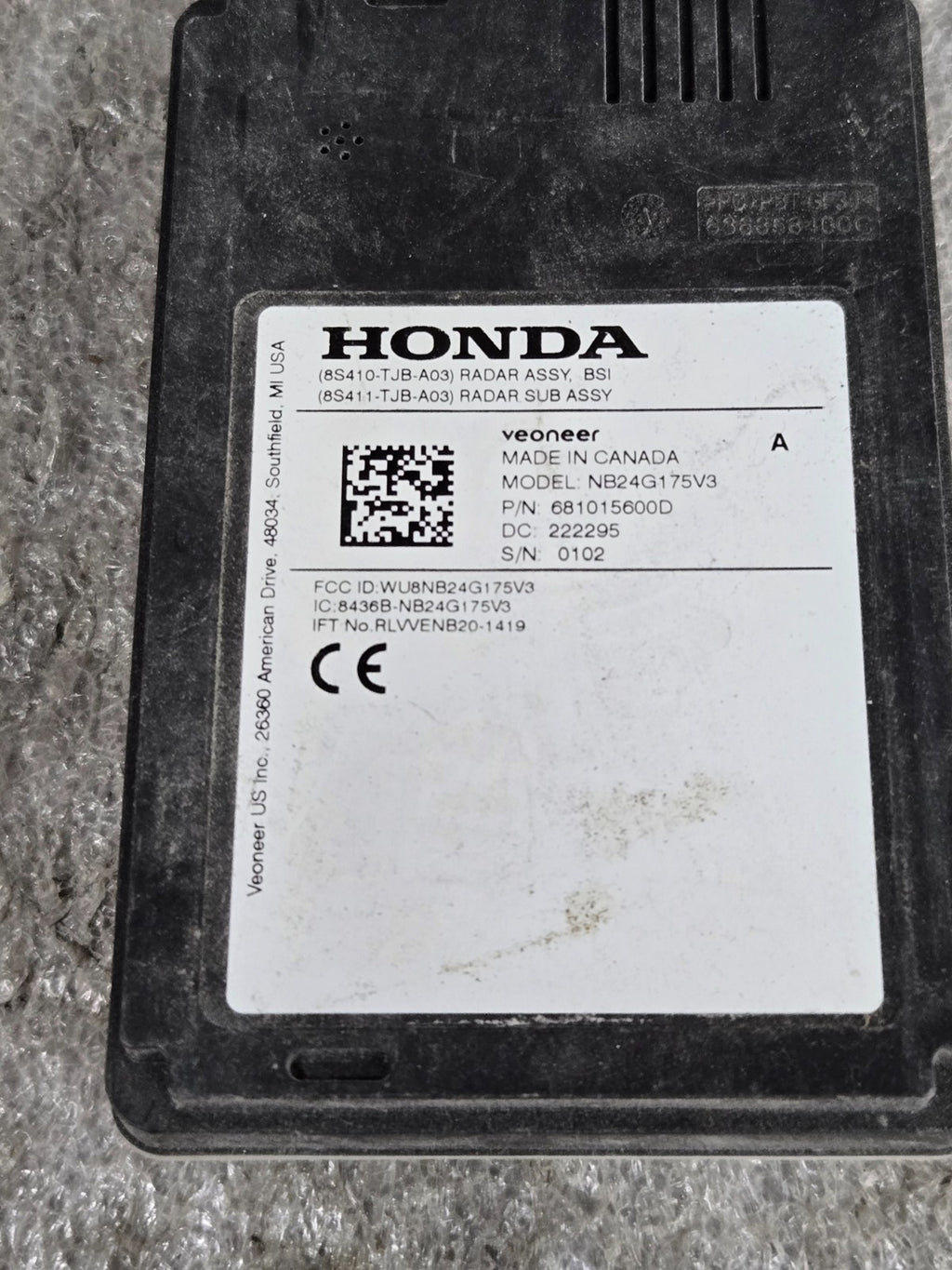 2022 2023 ACURA RDX REAR RIGHT RH BLIND SPOT RADAR SENSOR OEM 681015600D OEM