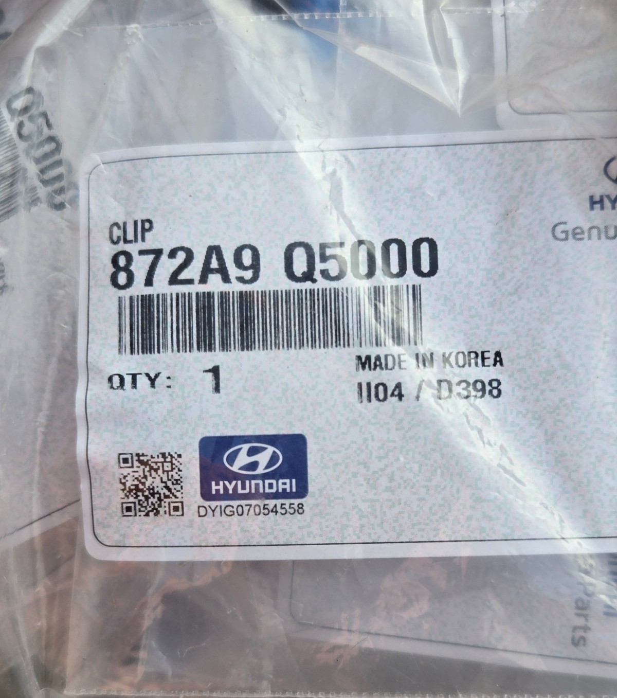 Genuine Hyundai Spoiler Assembly Clip 872A9-Q5000 NEW OEM - 10 PIECES