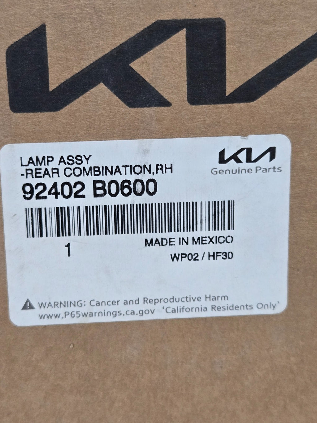 2017 2018 Kia Forte Tail Light Right RH Passenger Side 92402B0600 OEM NEW!