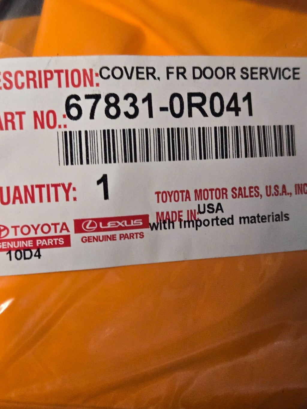 2013-2018 Toyota RAV4 Water Shield Front Door Service Hole 67831-0R041 RH OEM