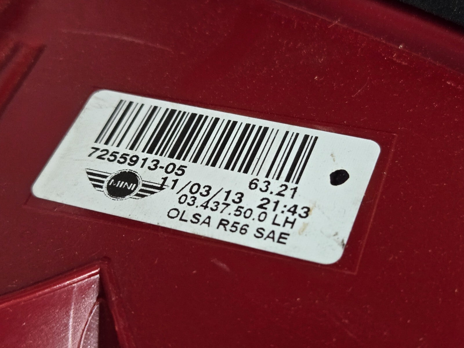 2011 2012 2013 2014 2015 Mini Cooper Left LH Driver Side Tail Light OEM