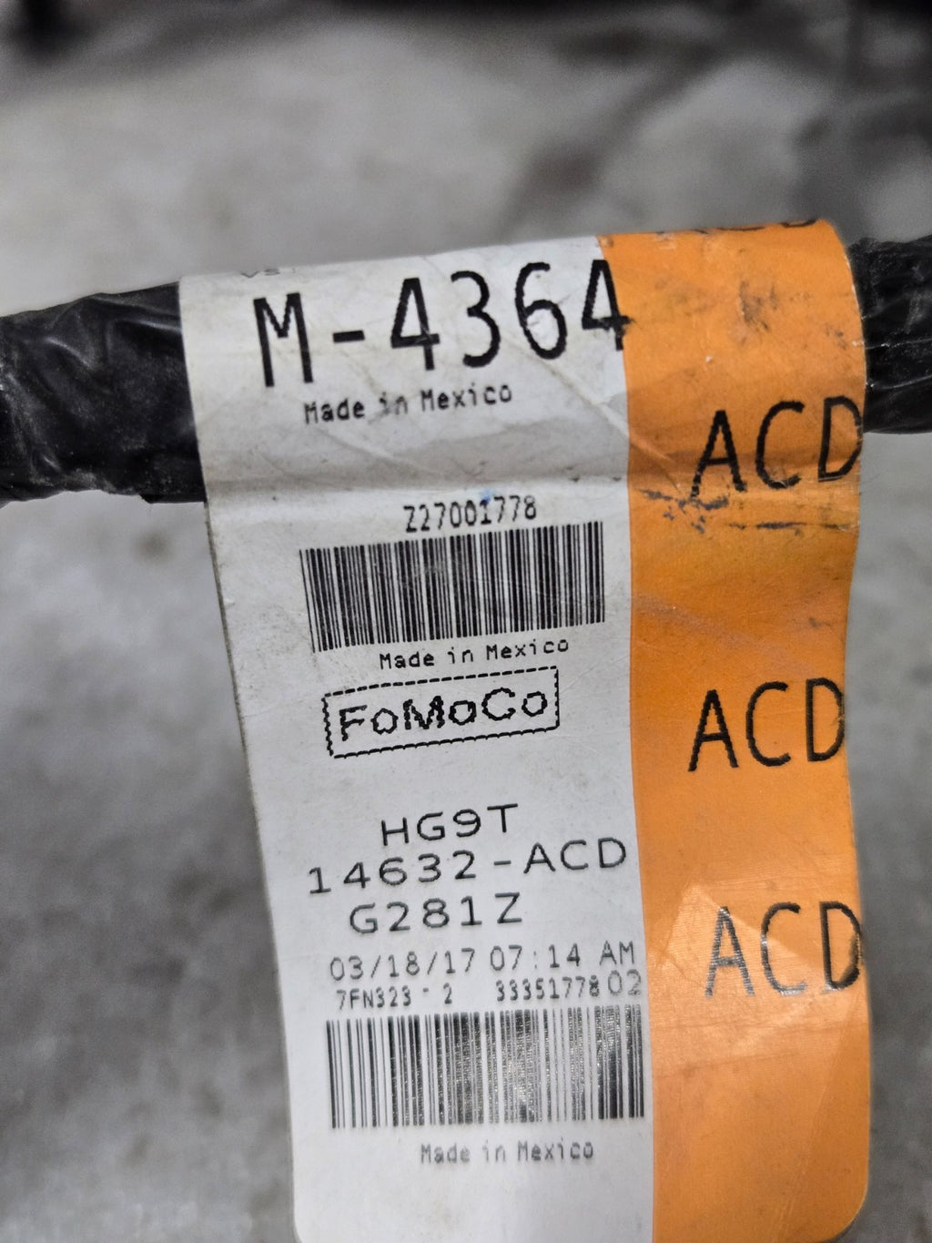 2013-2020 FORD FUSION RIGHT REAR PASSENGER DOOR WIRE HARNESS OEM HG9T-14632-ACD