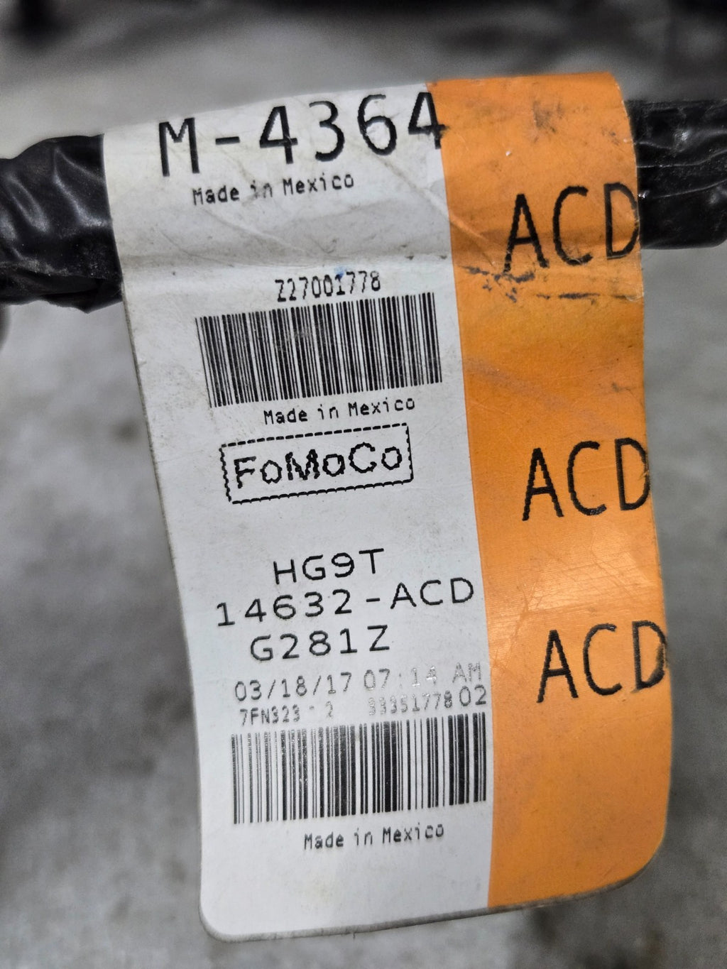 2013-2020 FORD FUSION RIGHT REAR PASSENGER DOOR WIRE HARNESS OEM HG9T-14632-ACD
