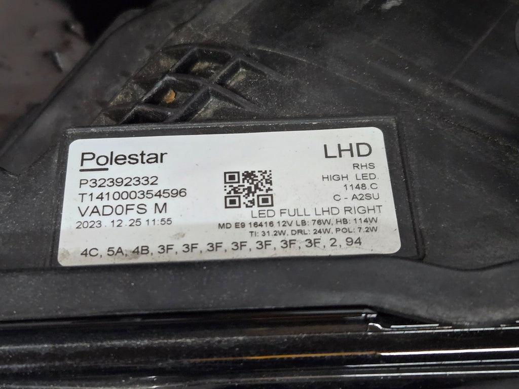 2023-2025 Polestar 2 Right RH Passenger Side LED Headlight OEM P32392332