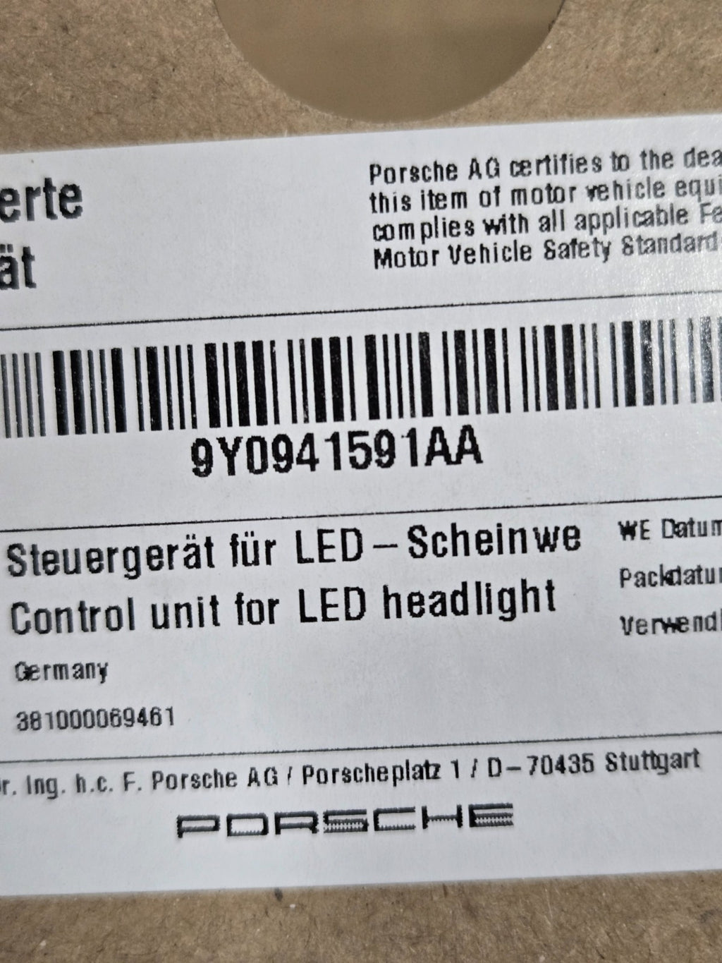 2024 2025 PORSCHE CAYENNE HEADLIGHT BALLAST CONTROL MODULE UNIT 9Y0941591AA OEM