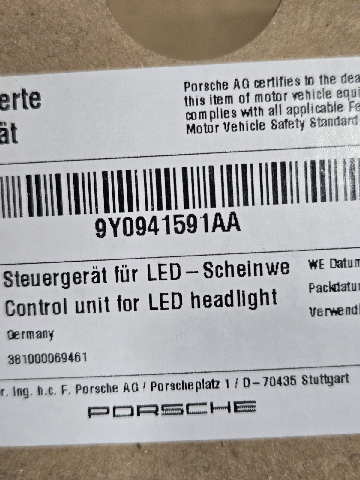 2024 2025 PORSCHE CAYENNE HEADLIGHT BALLAST CONTROL MODULE UNIT 9Y0941591AA OEM
