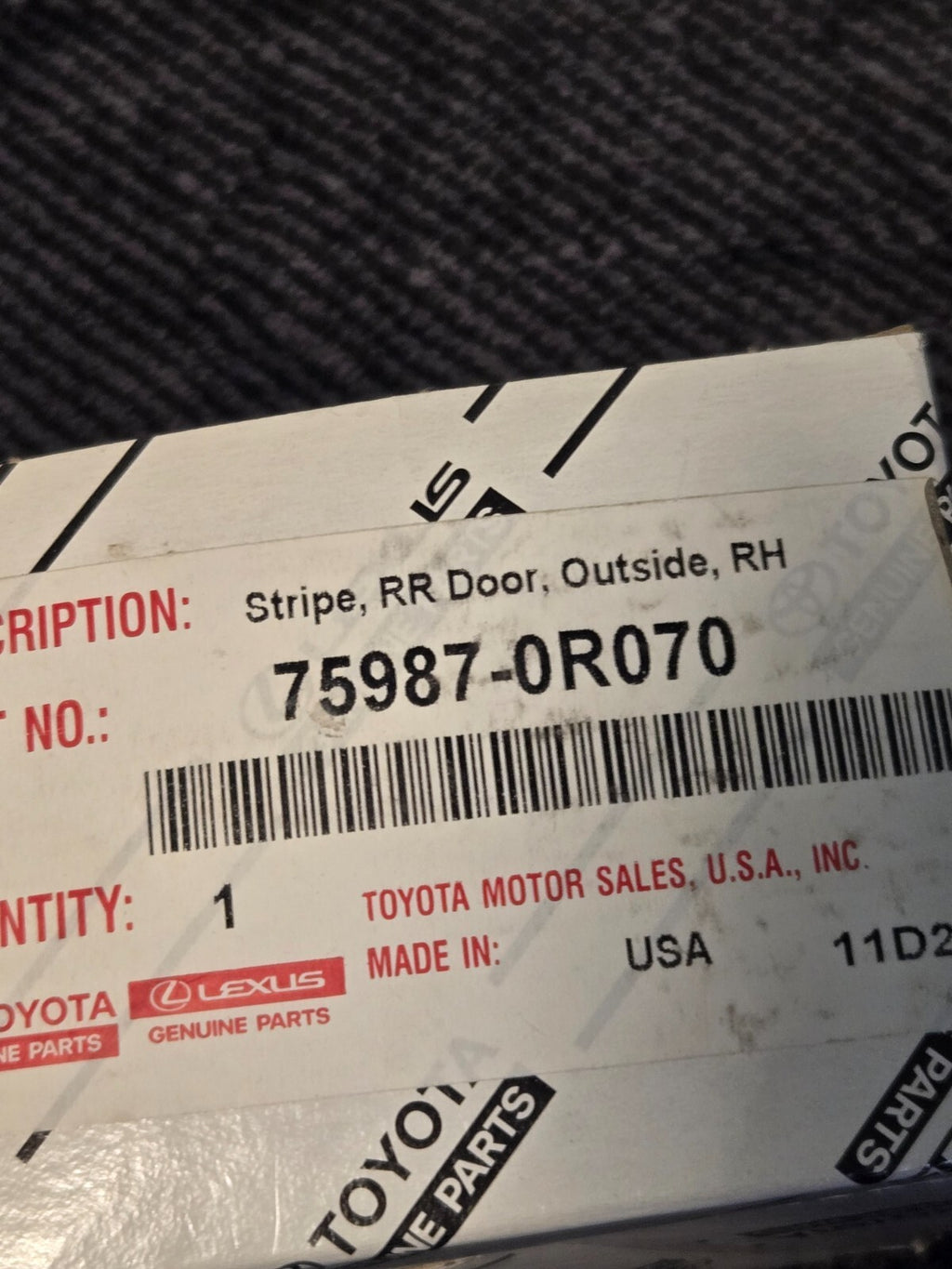 2019-2024 Toyota Black Out Tape 75987-0R070 Outisde Right OEM
