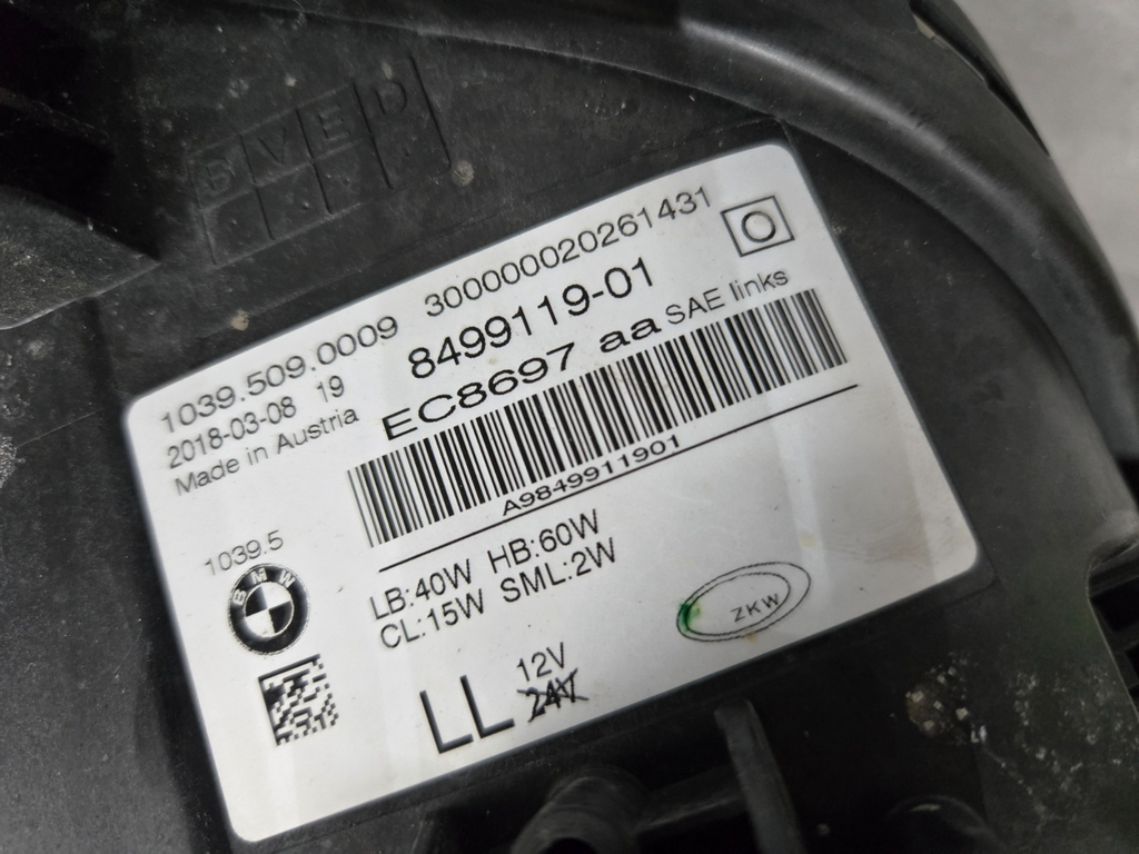 2017-2020 BMW 5-SERIES 530i 540i G30 LEFT LH LED HEADLIGHT OEM COMPLETE 8499119
