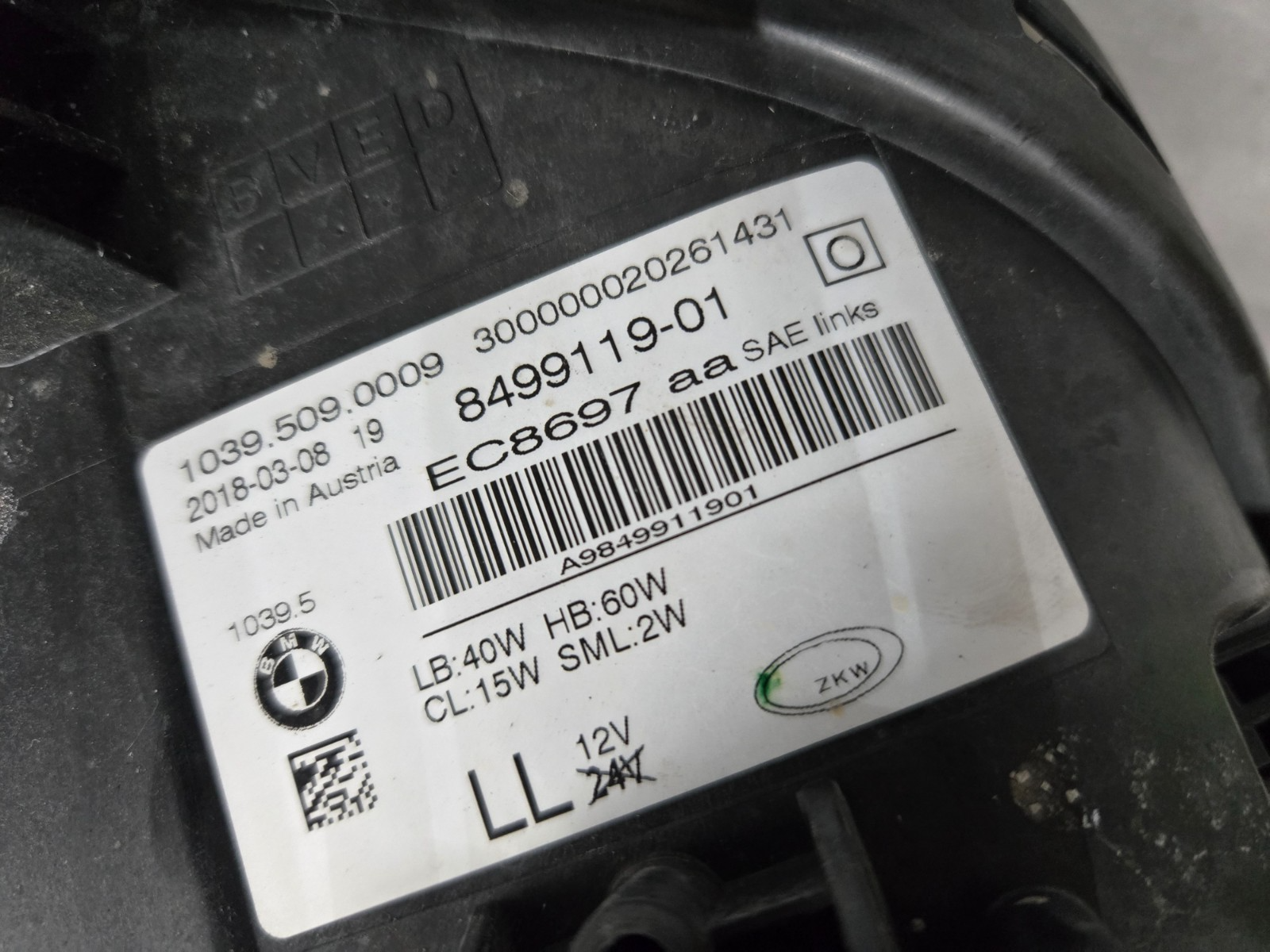 2017-2020 BMW 5-SERIES 530i 540i G30 LEFT LH LED HEADLIGHT OEM COMPLETE 8499119