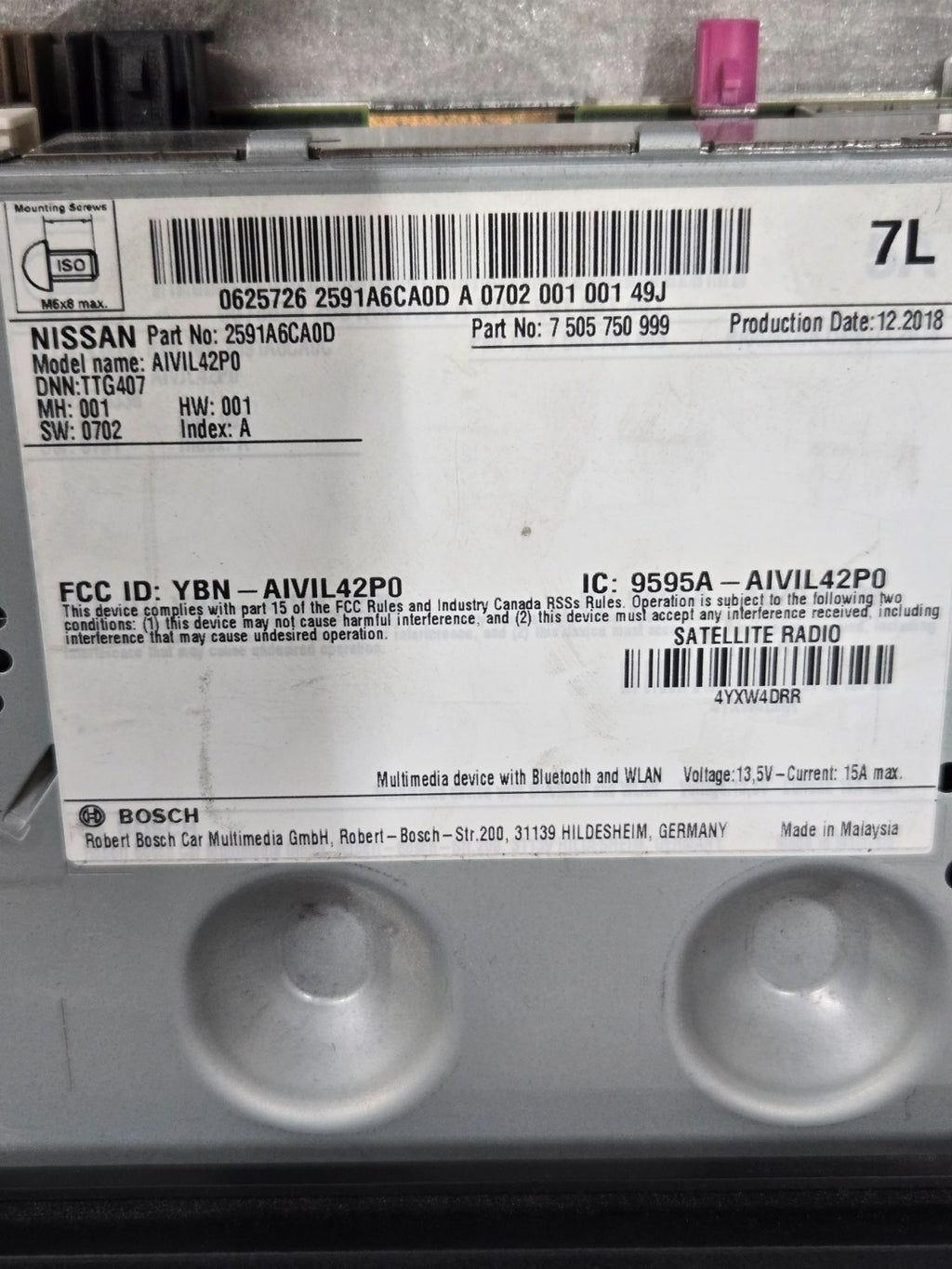 2019-2022 Nissan Altima Radio Touch Screen Display Radio OEM 2591A-6CA0D