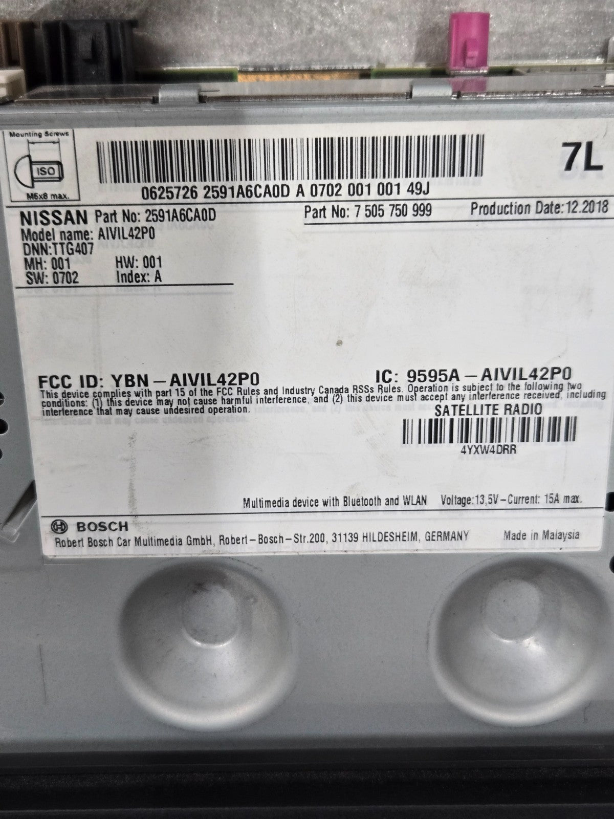 2019-2022 Nissan Altima Radio Touch Screen Display Radio OEM 2591A-6CA0D