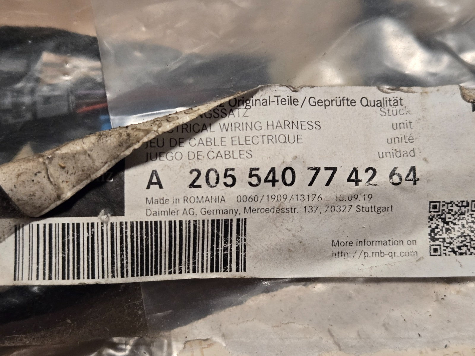 Mercedes-Benz C-Class W205 ELECTRICAL WIRING HARNESS A205540774264 NEW OEM